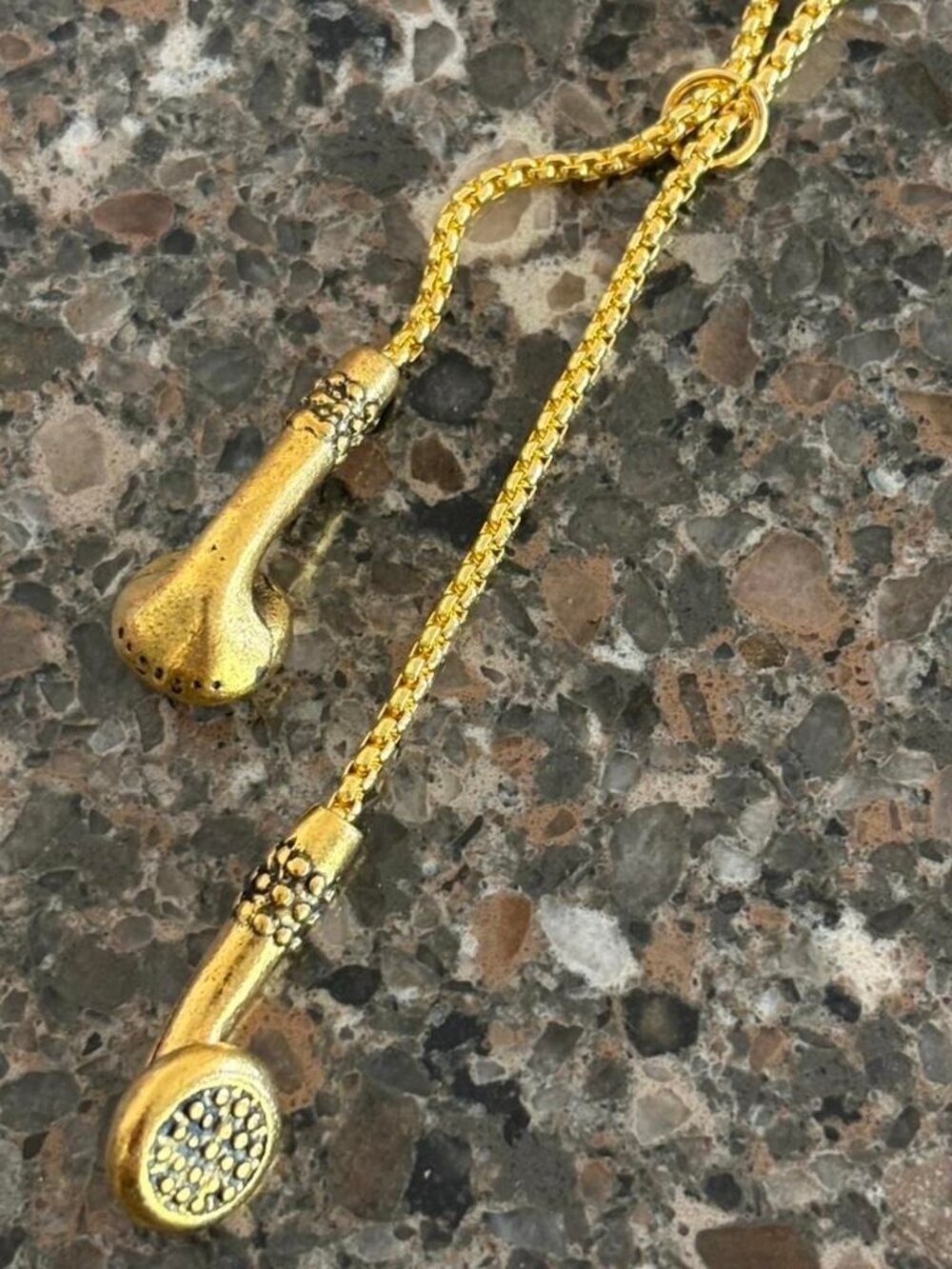 Y2K Gold Headphone Rhinestone Charm Necklace Mcbling Streetwear OS